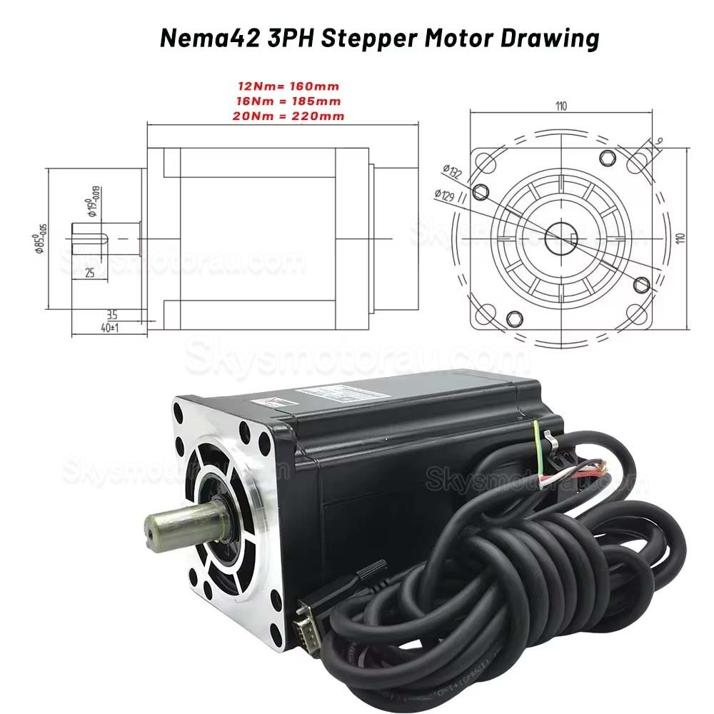 Nema 42 3 Phase Stepper Motor 110BYG18560A3J19 12/16/20Nm 6.0A 1.2 Deg 3 Wires